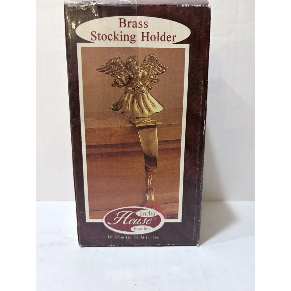 India House Brass Solid Brass Angel Stocking Hanger Holder, Gold, Christmas